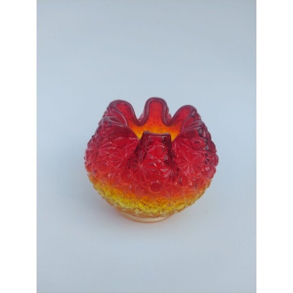 L E Smith Glass Amberina Daisy & Button Crimped Rose Bowl Vase - Picture 4 of 6